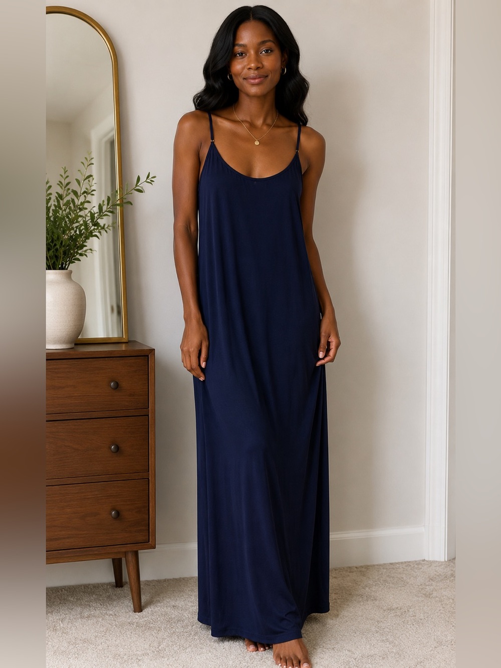 J. Crew Navy Spaghetti-Strap Maxi Slip Dress